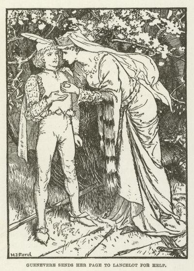 Guenevere schickt ihren Pagen zu Lancelot um Hilfe von Henry Justice Ford